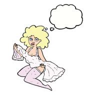 cartoon woman changing with thought bubble N9