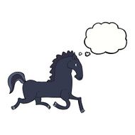cartoon running black stallion with thought bubble