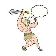 cartoon barbarian hero with thought bubble N7