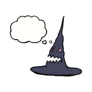 cartoon spooky witches hat with thought bubble N9