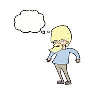 cartoon bearded man shrugging shoulders with thought bubble N9