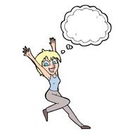 cartoon excited woman with thought bubble N107