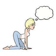 cartoon sexy woman on all fours with thought bubble N8