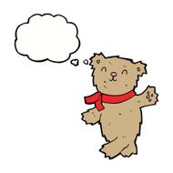 cartoon waving teddy bear with thought bubble N3