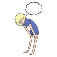cartoon woman looking at her feet with thought bubble N9