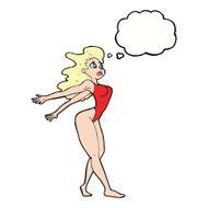 cartoon sexy woman in swimsuit with thought bubble N9