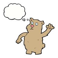 cartoon waving bear with thought bubble