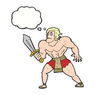 cartoon fantasy hero man with thought bubble N8