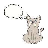 cartoon grumpy little dog with thought bubble N8
