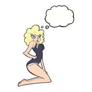 cartoon pin-up woman with thought bubble N9