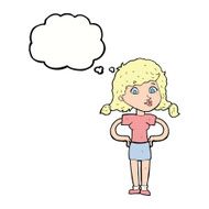 cartoon pretty girl with hands on hips thought bubble N5