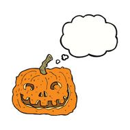 cartoon pumpkin with thought bubble N17