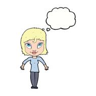 cartoon girl shrugging shoulders with thought bubble N26