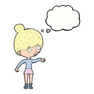 cartoon surprised woman with thought bubble N199
