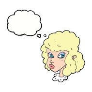 cartoon suspicious woman with thought bubble N17