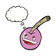 cartoon pink cherry symbol with thought bubble