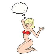 cartoon sexy bikini girl with thought bubble N9