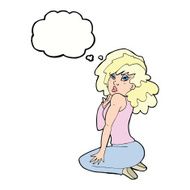 cartoon woman posing with thought bubble N23