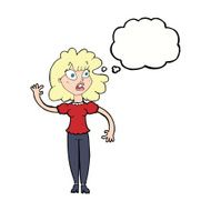 cartoon worried woman waving with thought bubble N15