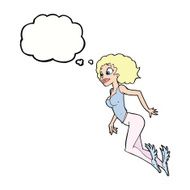 cartoon flying woman with thought bubble N9