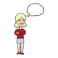 cartoon smug woman with thought bubble N17