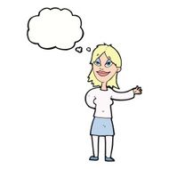 cartoon woman gesturing to show something with thought bubble N17