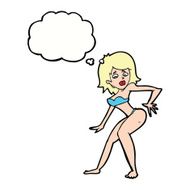 cartoon woman in bikini with thought bubble N49