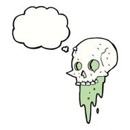 gross halloween skull cartoon with thought bubble N9