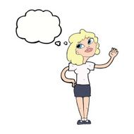 cartoon woman waving with thought bubble N275
