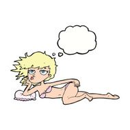 cartoon woman posing in underwear with thought bubble N9