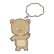 cartoon waving teddy bear with thought bubble N4