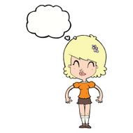 cartoon happy pretty woman with thought bubble N9
