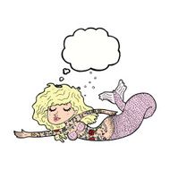 cartoon mermaid covered in tattoos with thought bubble N8