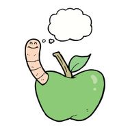 cartoon apple with worm thought bubble N34