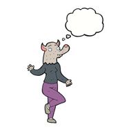 cartoon dancing werewolf woman with thought bubble N5