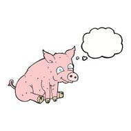 cartoon happy pig with thought bubble N5