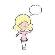 cartoon friendly woman waving with thought bubble N40