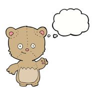 cartoon little teddy bear waving with thought bubble