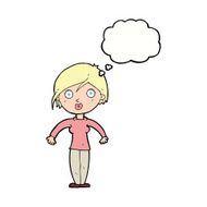 cartoon surprised woman with thought bubble N200