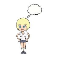 cartoon pretty woman with hands on hips thought bubble N17