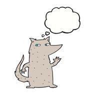 cartoon wolf waving with thought bubble N3