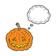 cartoon grinning pumpkin with thought bubble N8