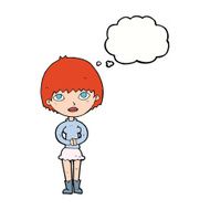 cartoon woman waiting patiently with thought bubble N9