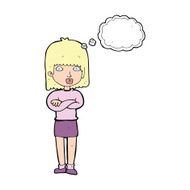cartoon impatient woman with thought bubble N8