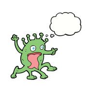 cartoon weird little alien with thought bubble N18