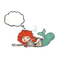 cartoon mermaid with tattoos thought bubble N8
