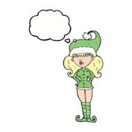 cartoon santa&#039;s helper woman with thought bubble N9