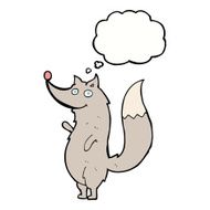 cartoon waving wolf with thought bubble N12
