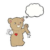 cartoon teddy bear with torn arm thought bubble