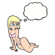cartoon sexy woman in underwear with thought bubble N17